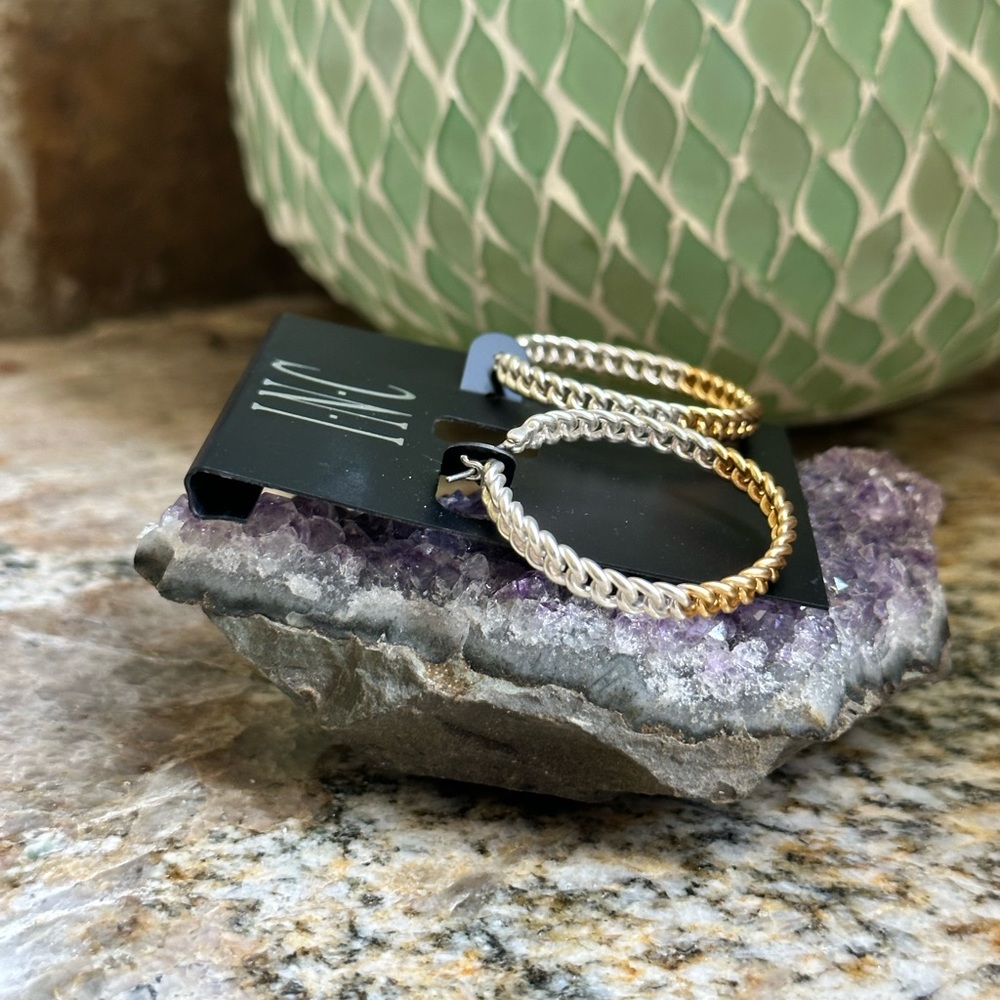 INC Two Tone Rope Hoop Earrings - Picture 3 of 6